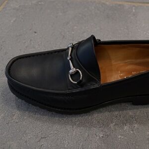 Gucci Men’s Horsebit Lug Sole Loafers – Black Calfskin – Size 12